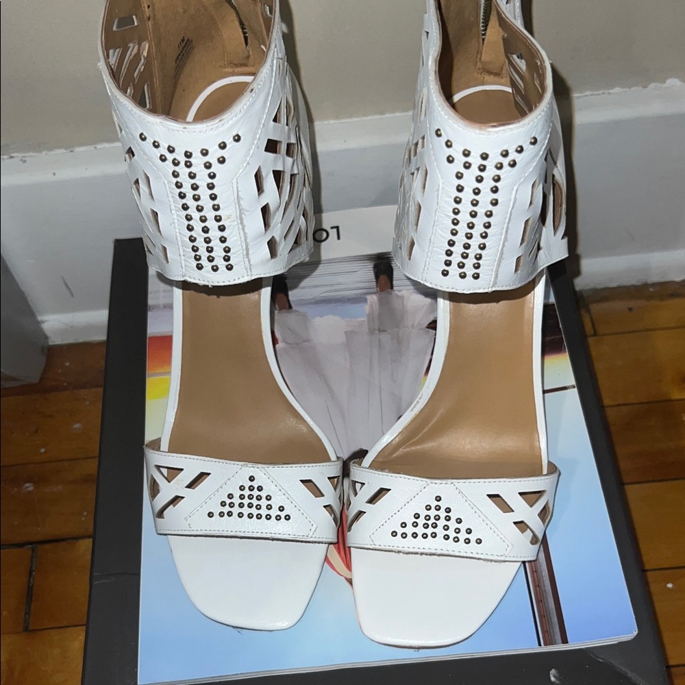 Nine West White Cut-Out Heels with Studs